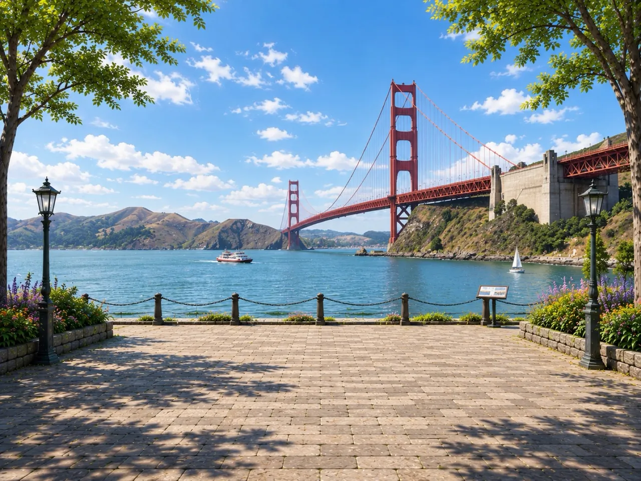 A painted court under the Golden Gate Bridge